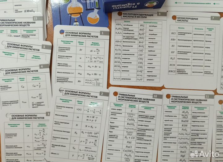 Химия, русский язык, карточки со шпорами