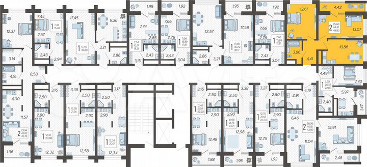 2-к. квартира, 48,8 м², 2/19 эт.