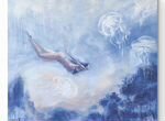 Большая синяя картина девушка море глубина медузы
