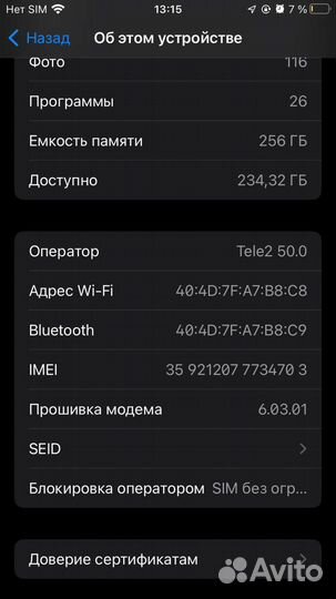 iPhone 7, 256 ГБ