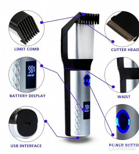 Триммер для волос с дисплеем Hair Clipper KD-901