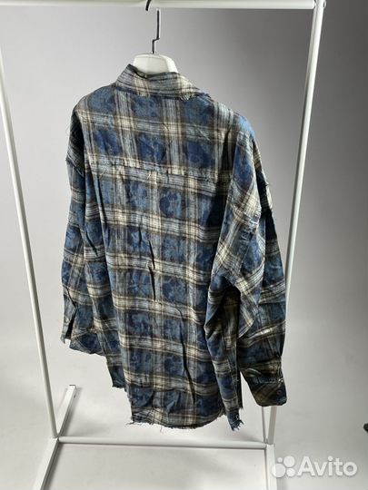 Рваная рубашка в клетку Синяя