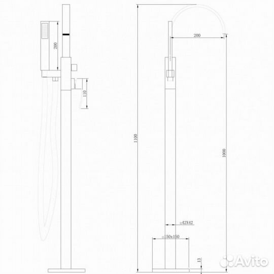 Смеситель для ванны Abber Wasserfall AF8615B, цвет черный матовый