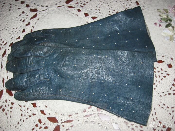 Перчатки винтажные женские кожа Европа морск. волн