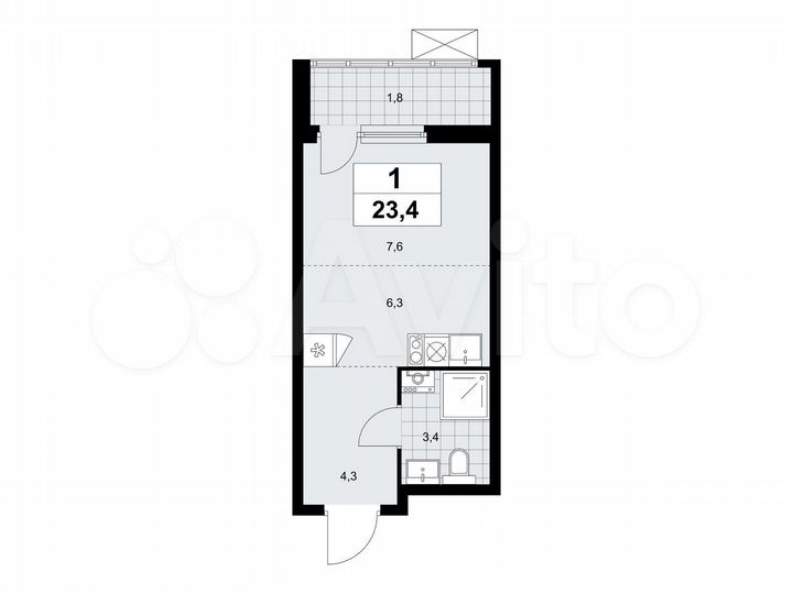 Квартира-студия, 23,4 м², 13/18 эт.