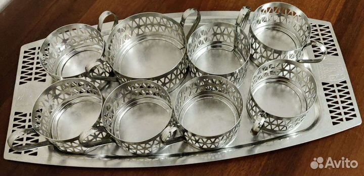 Подстаканники и поднос, нерж, Ивано-Франковск