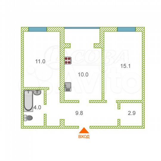 2-к. квартира, 53,4 м², 8/10 эт.