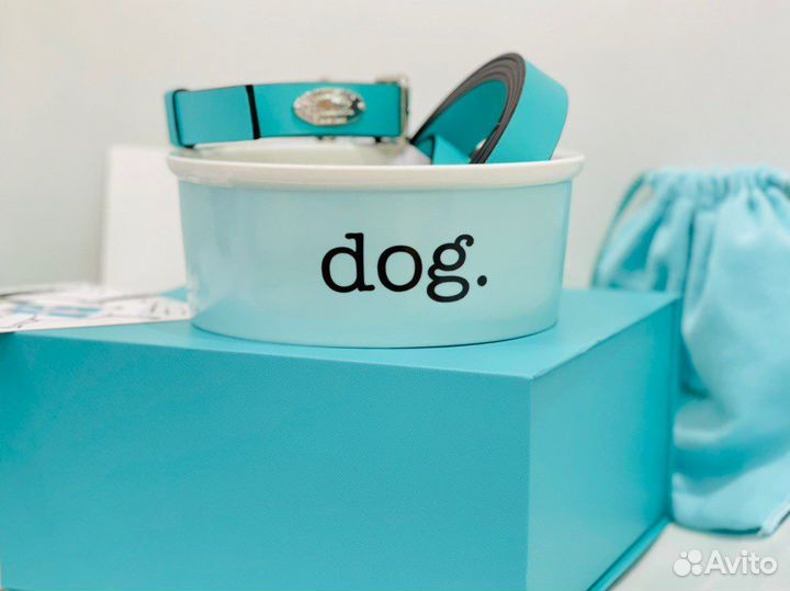 Миска для собаки, поводок, ошейник Tiffany