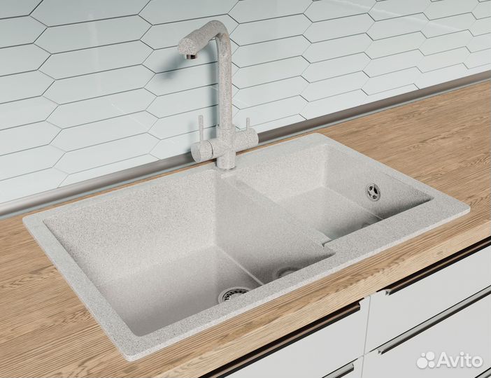 Мойка с двумя чашами для кухни прямоугольная