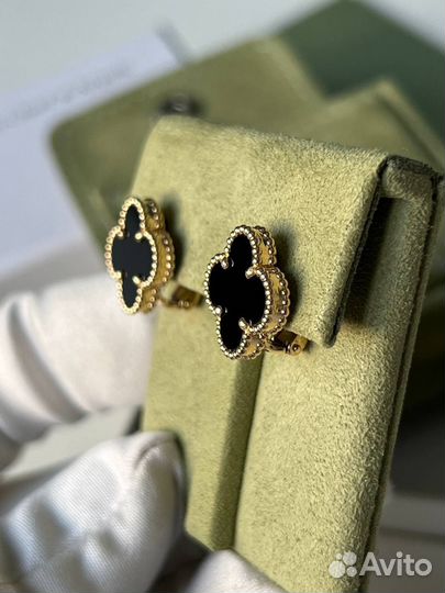 Золотые Серьги Van Cleef черный оникс