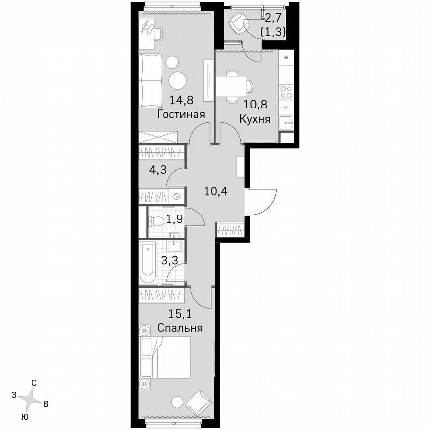 2-к. квартира, 61,9 м², 26/26 эт.