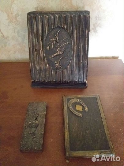 Старинные деревянные шкатулка записная книжка,заяц