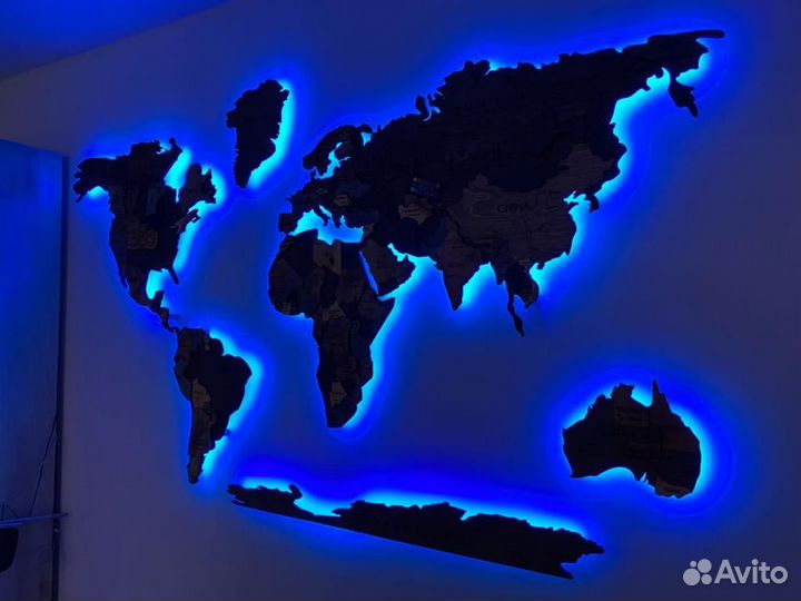 Карта мира на стену с подсветкой и без подсветки