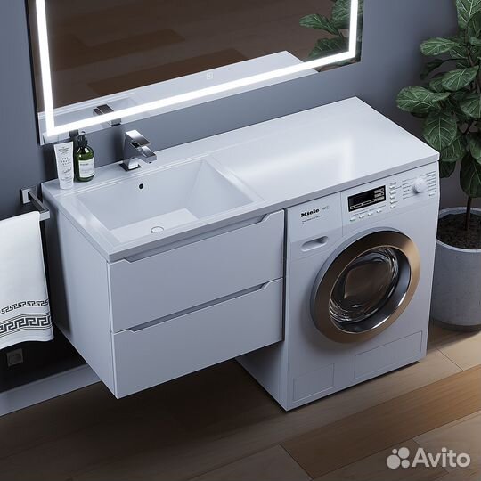 Тумба под стиральную машину подвесная белая