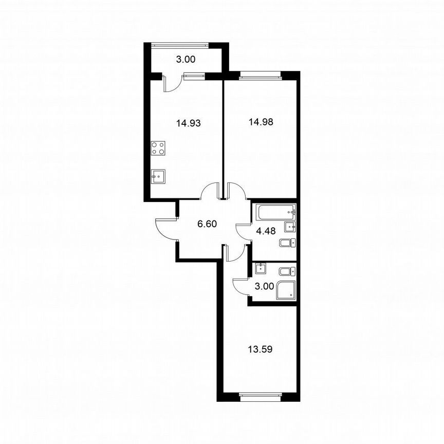 2-к. квартира, 59,1 м², 2/9 эт.