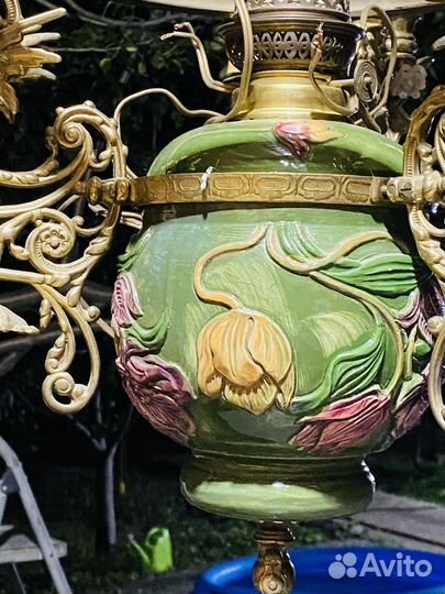 Антикварная люстра майолика Франция 19 век