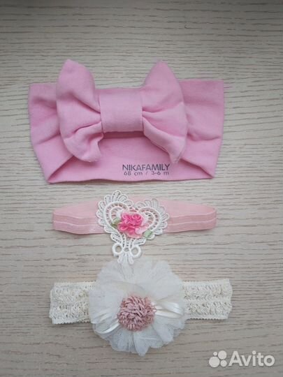 Пинетки + повязки на девочку до 4месяцев
