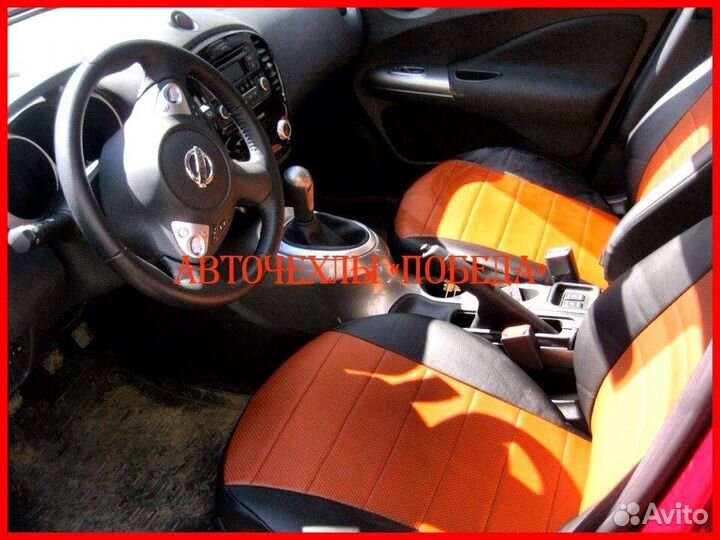 Чехлы Nissan Juke из экокожи чёрно-коричневые