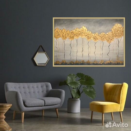Большая картина абстракция «Золотой лес»