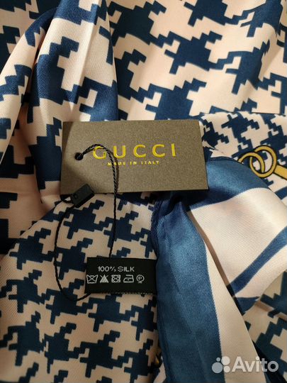 90см Gucci новый шёлковый платок розово-синий