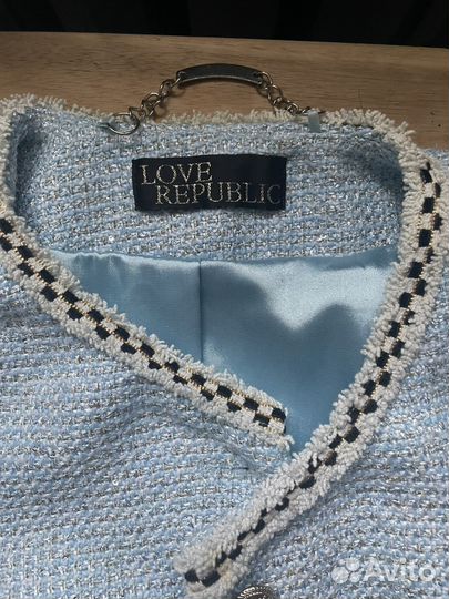 Твидовый пиджак голубой 44 46