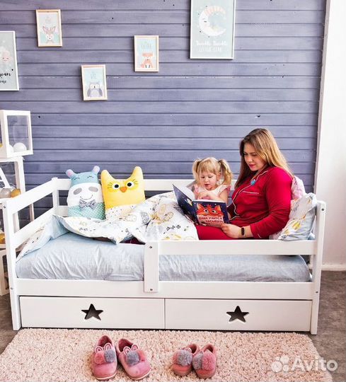 Кроватка софа детская из натурального дерева высок