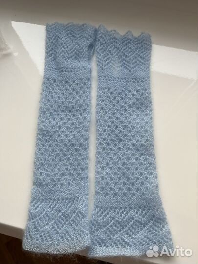 Митенки вязаные, голубые