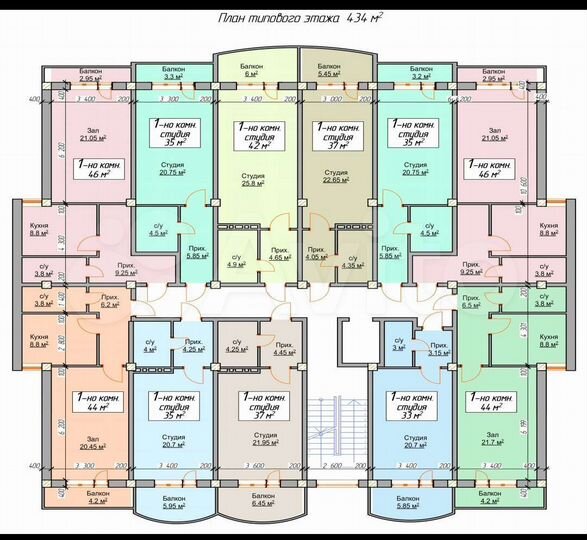 1-к. квартира, 46 м², 6/8 эт.