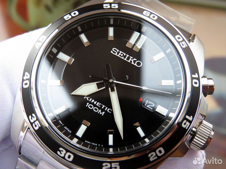 Часы Seiko (Сейко) Чёрные Спортивные Кинетики