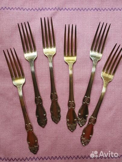 Набор столовых ложек и вилок, мельхиор с позолотой