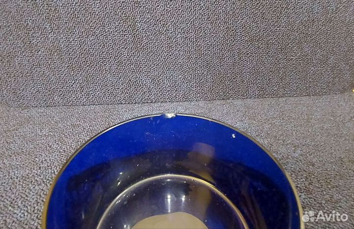 Конфетница кобальтовое стекло мельхиор СССР