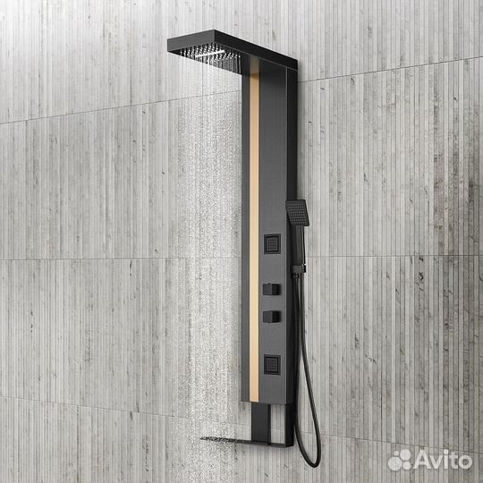 Душевая панель Black&White Gravity GR026 026000 с гидромассажем Темный графит Брашированное золото