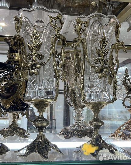 Ваза цветочная бронза, хрусталь