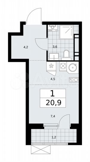Квартира-студия, 20,9 м², 10/16 эт.