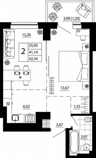2-к. квартира, 42,4 м², 22/24 эт.