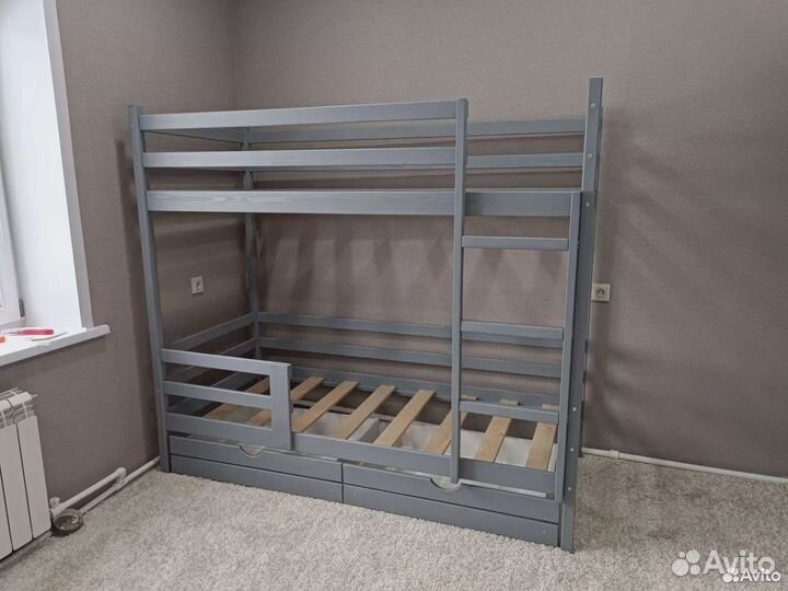 Кровать двухъярусная высокий борт. Массив сосны