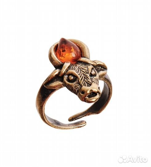 Кольцо Бык (латунь, янтарь) A2163149