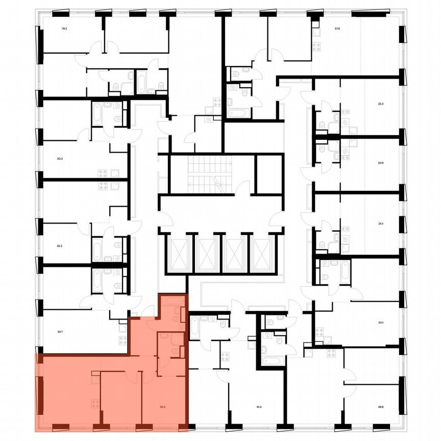 2-к. квартира, 56,4 м², 26/26 эт.