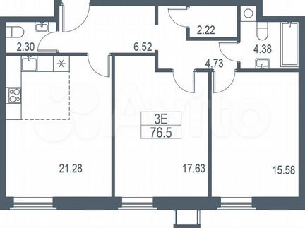 3-к квартира, 77.1 м², 18/21 эт.