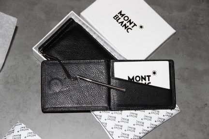Кожаный зажим для денег Montblanc black new 05