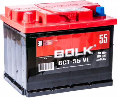 Аккумулятор автомобильный bolk 12В 55Ач 480А