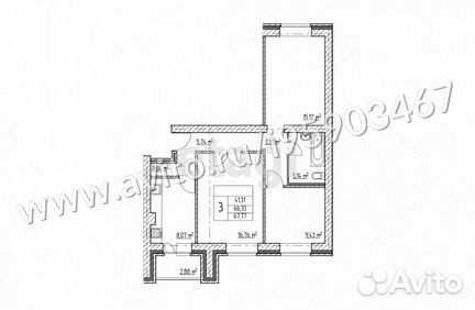 3-к квартира, 66.6 м², 4/5 эт.