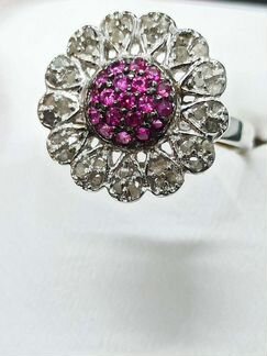 Серебряное кольцо с алмазами и цирконами