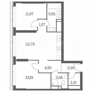2-к квартира, 66.8 м², 29/51 эт.