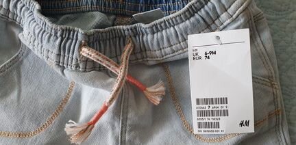 Новые голубые брюки из денима H&M, р.74, 6-9 мес