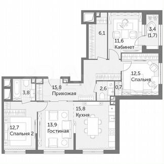 4-к квартира, 97.2 м², 38/38 эт.