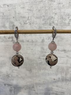 Серьги из яшмы и розового кварца
