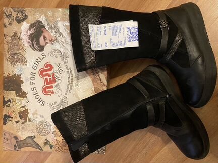 Сапоги натуральная кожа, натуральный мех для девоч