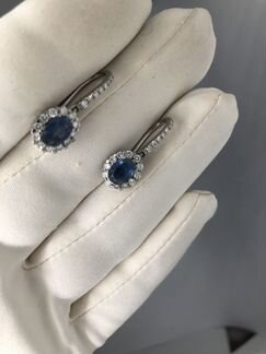 Золотые серьги сапфиры 2 ct брилл 0.8 ct