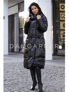Пуховик длинный черный женский зимний